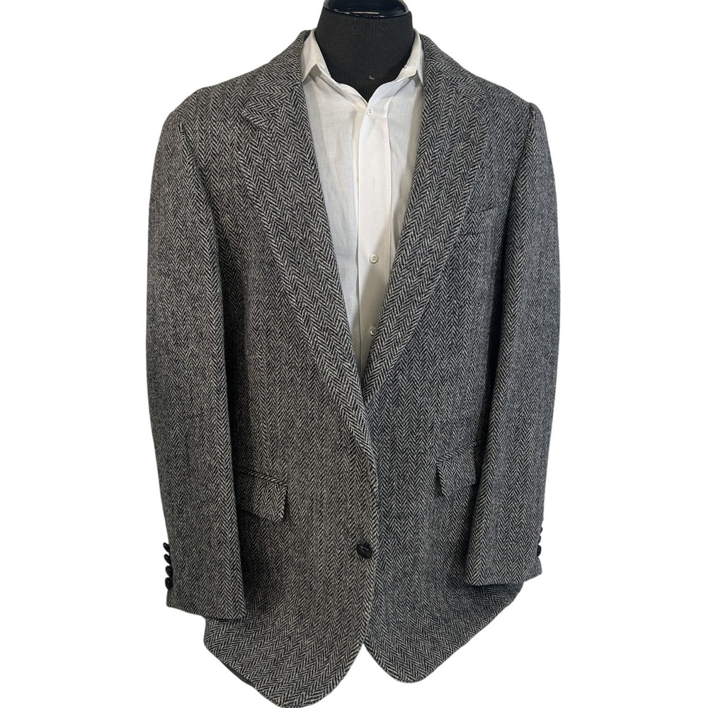 Vintage Harris Tweed Blazer Mens 44 Herringbone Wool Jacket‎ USA Sport Coat